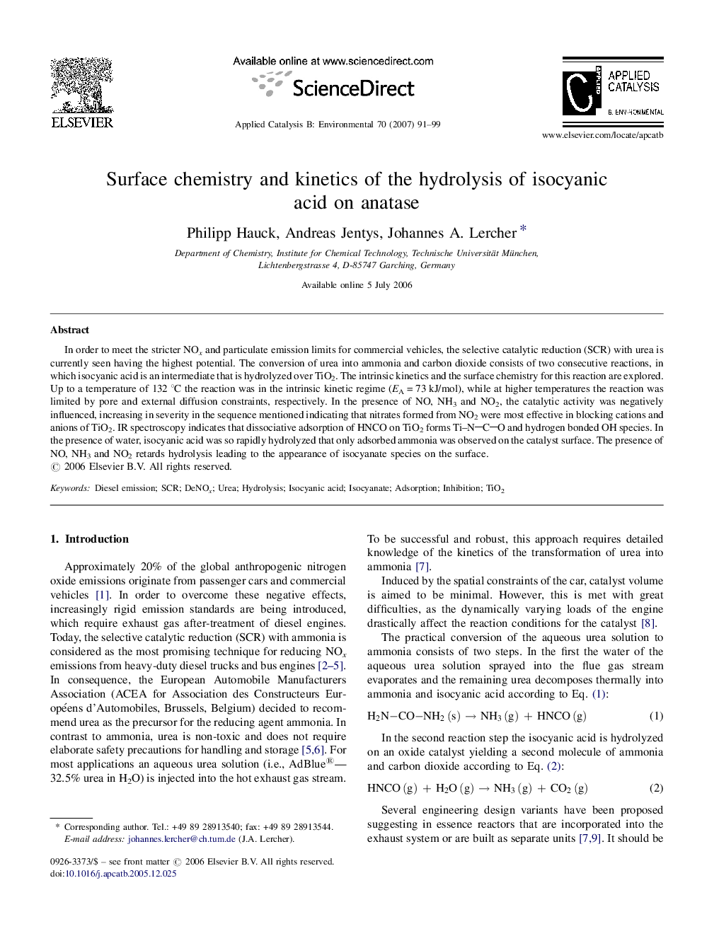 Surface chemistry and kinetics of the hydrolysis of isocyanic acid on anatase