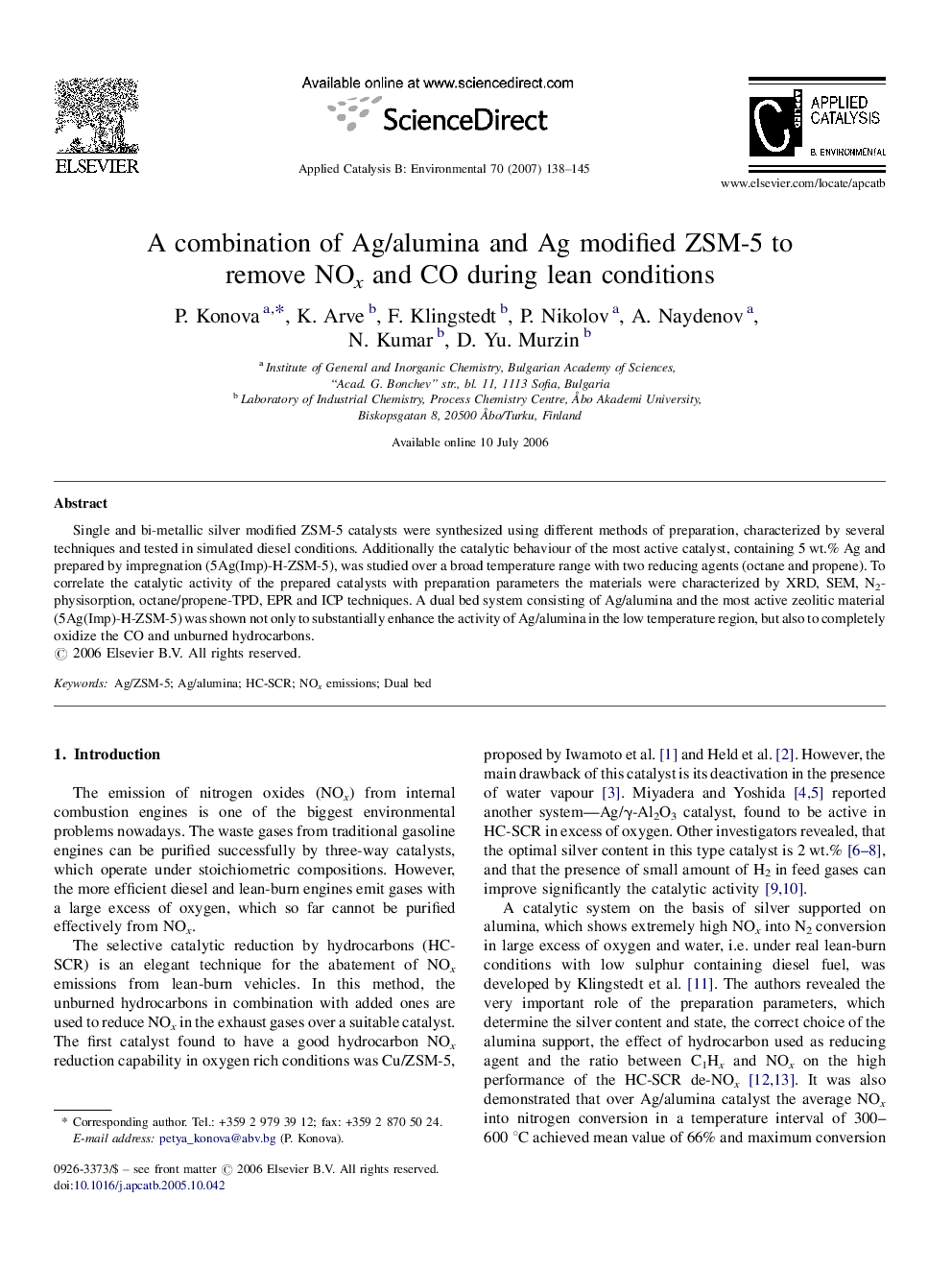 A combination of Ag/alumina and Ag modified ZSM-5 to remove NOx and CO during lean conditions