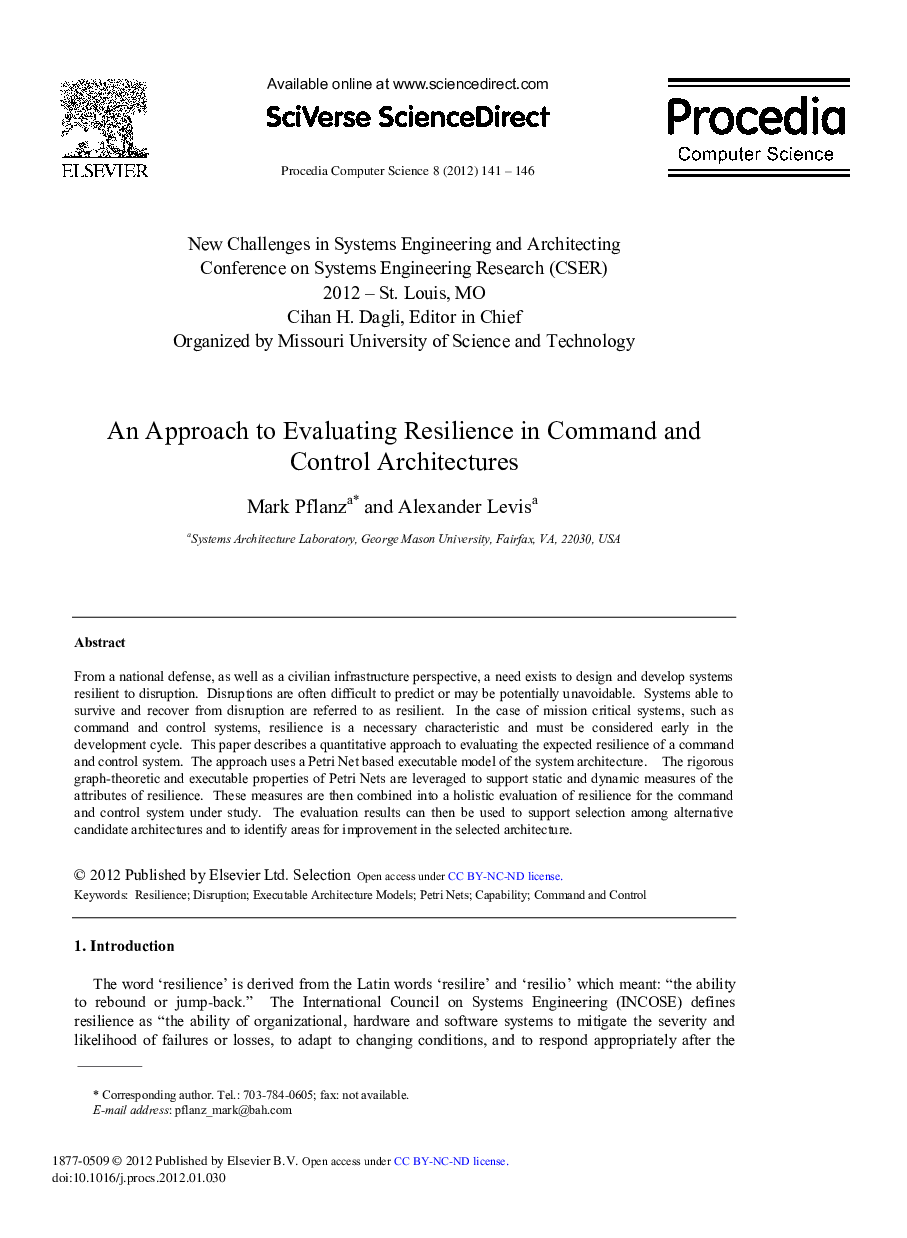 An Approach to Evaluating Resilience in Command and Control Architectures