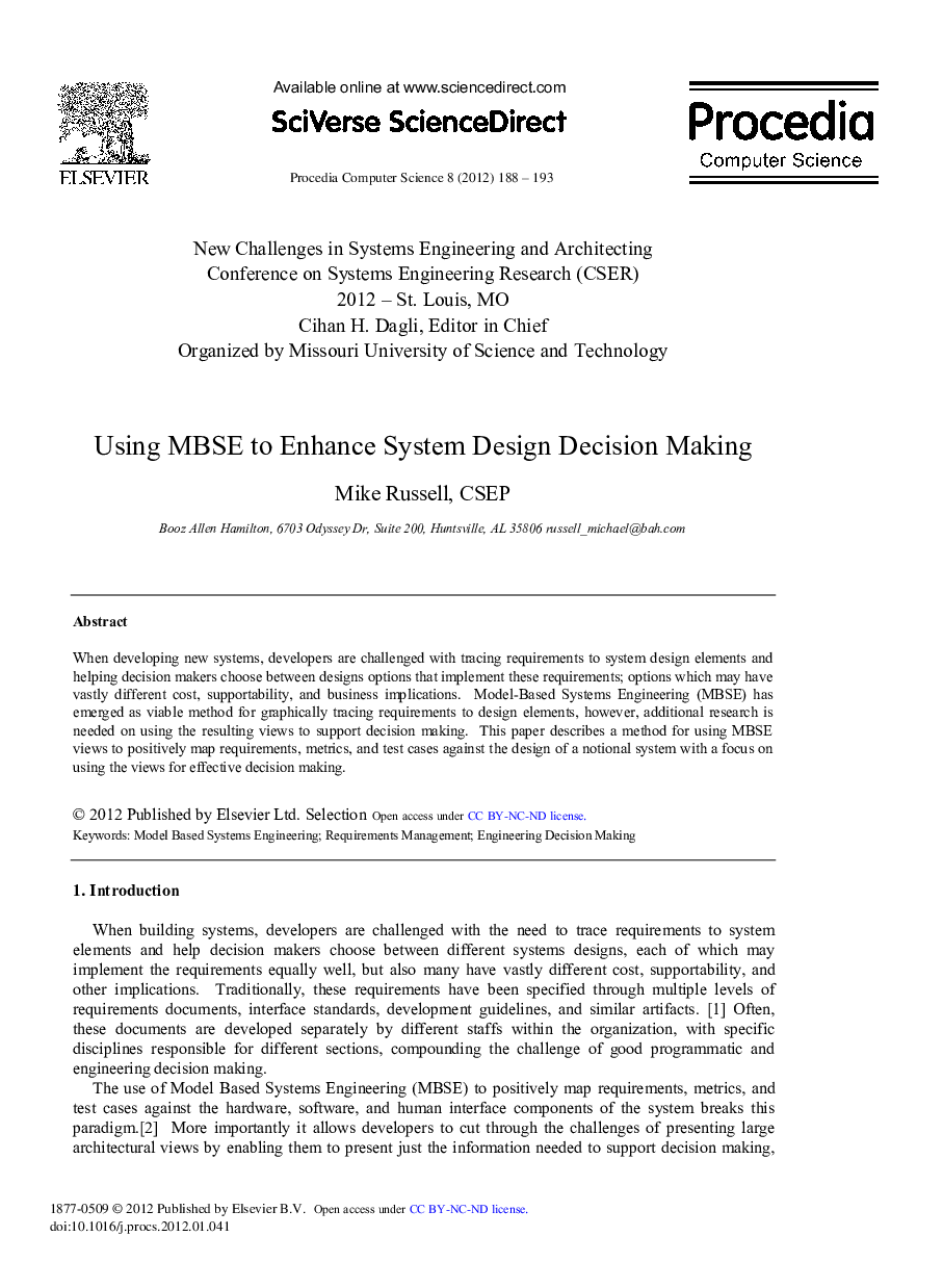 Using MBSE to Enhance System Design Decision Making