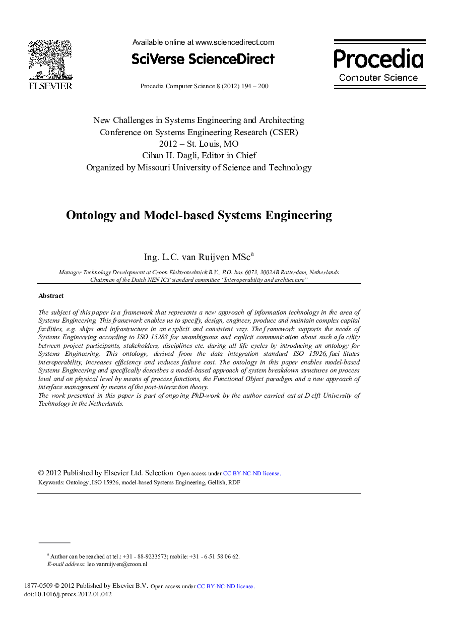 Ontology and Model-based Systems Engineering