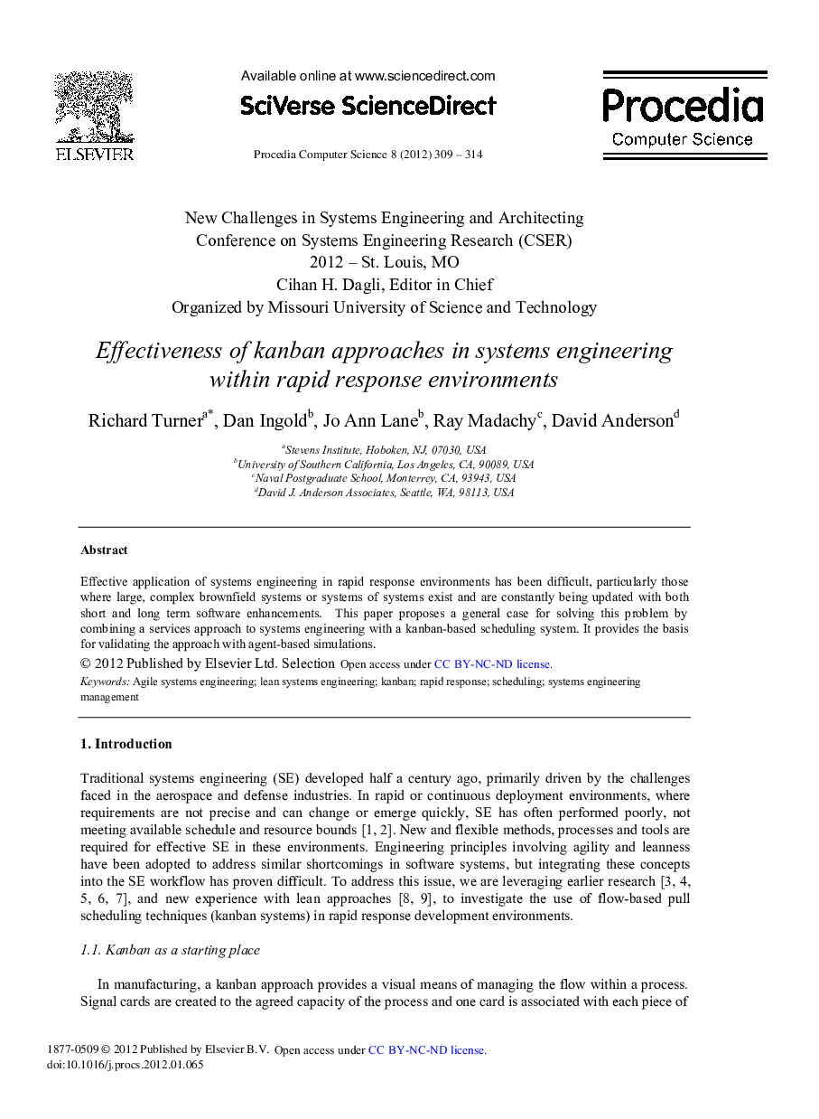Effectiveness of kanban approaches in systems engineering within rapid response environments