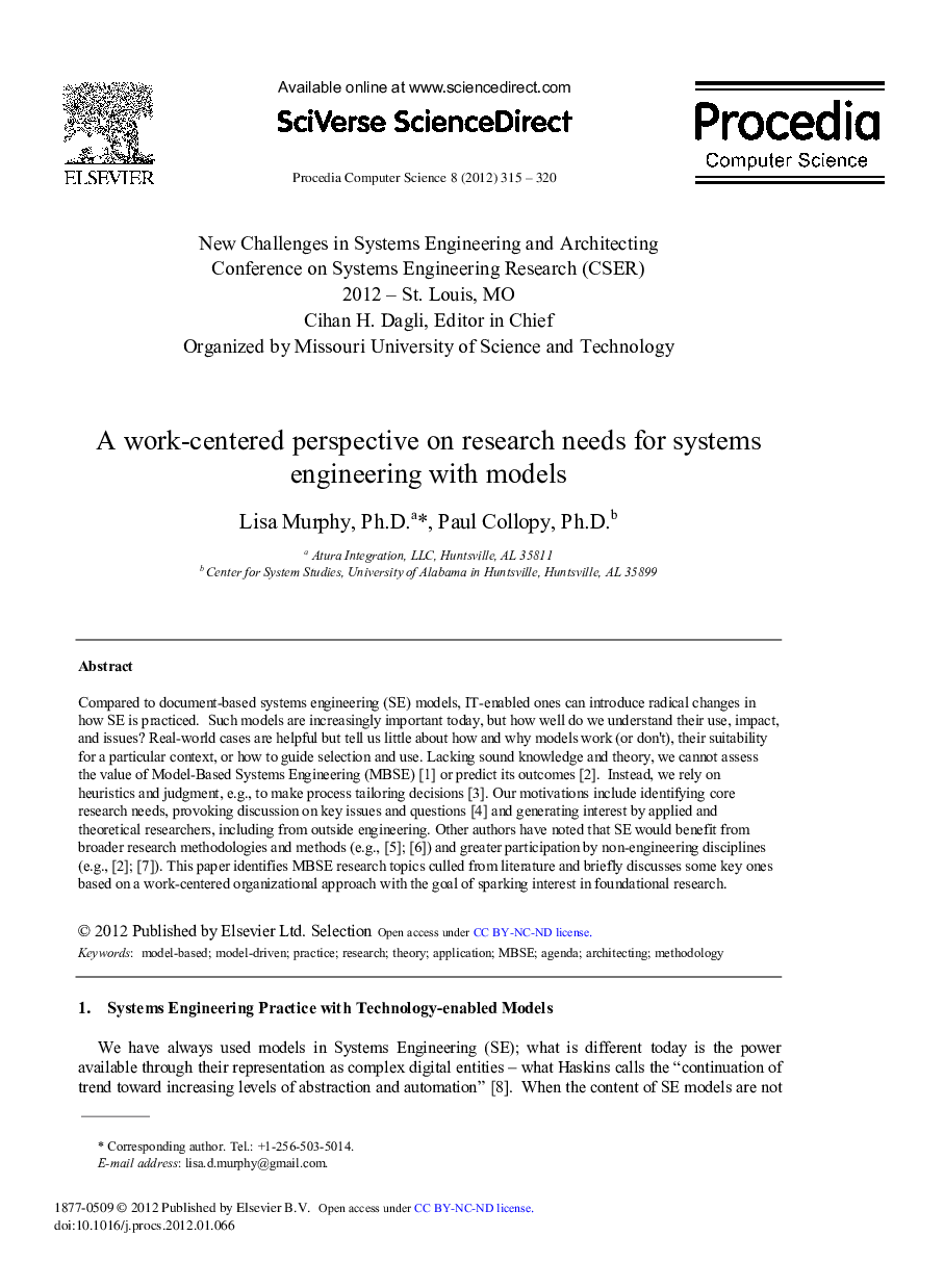 A work-centered perspective on research needs for systems engineering with models