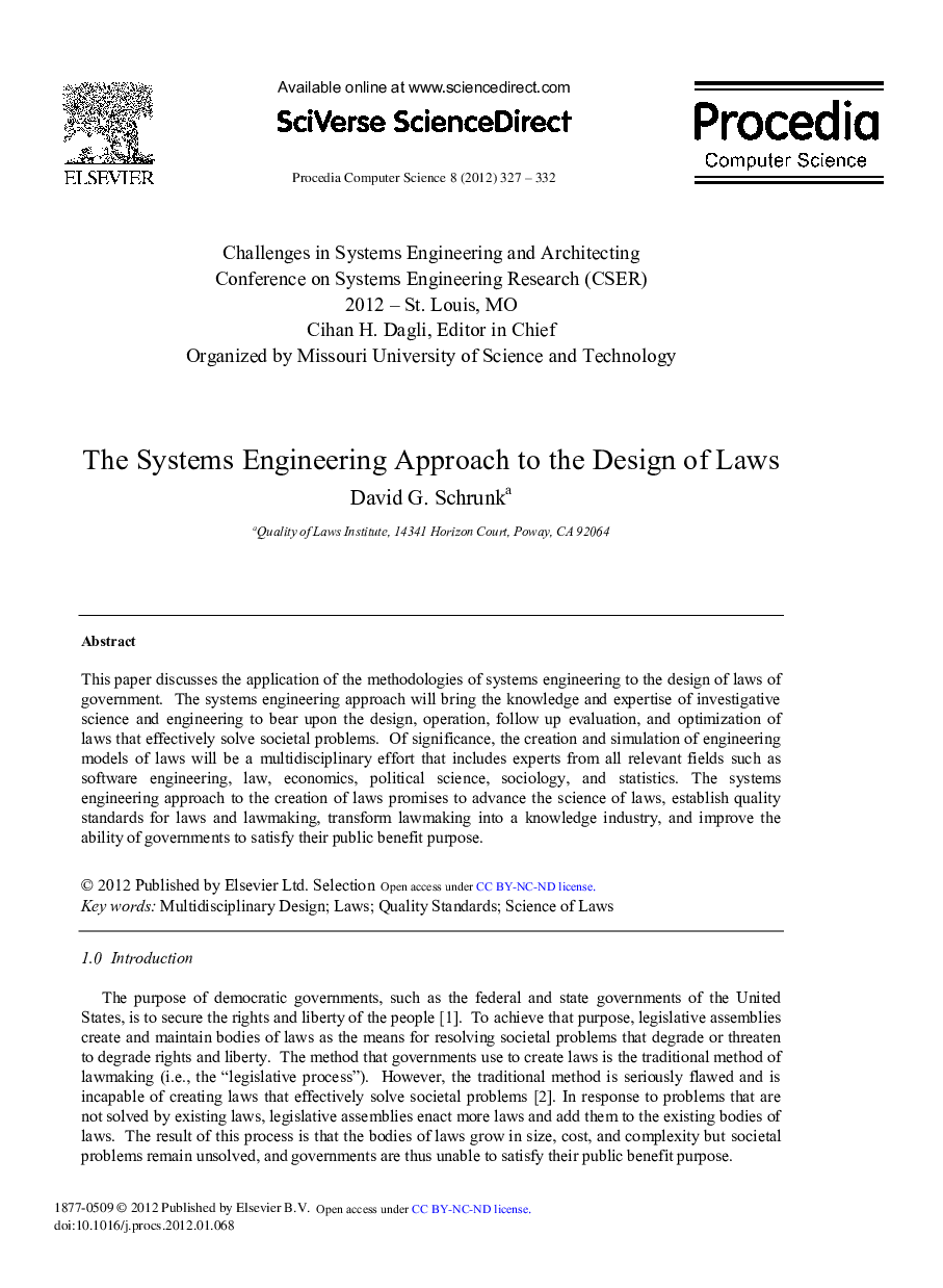 The Systems Engineering Approach to the Design of Laws