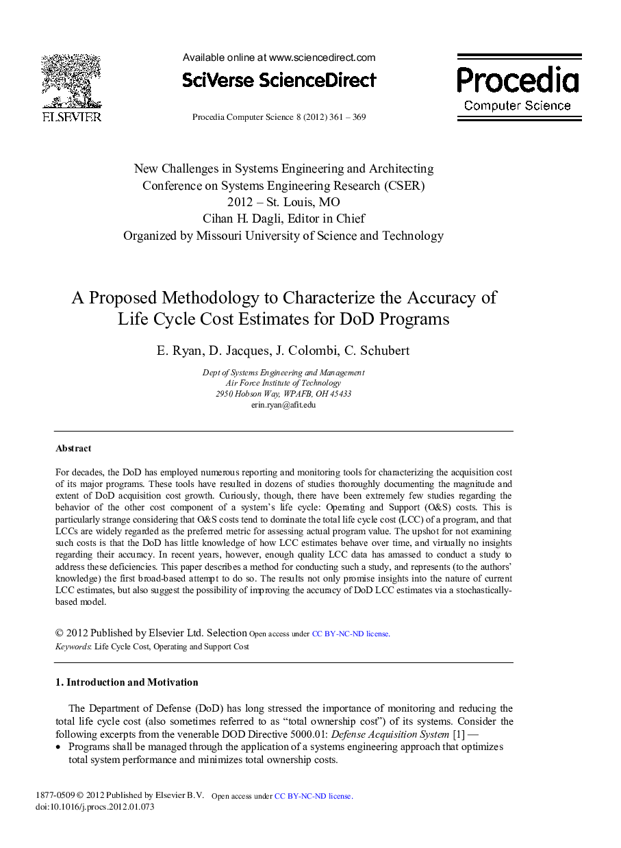 A Proposed Methodology to Characterize the Accuracy of Life Cycle Cost Estimates for DoD Programs