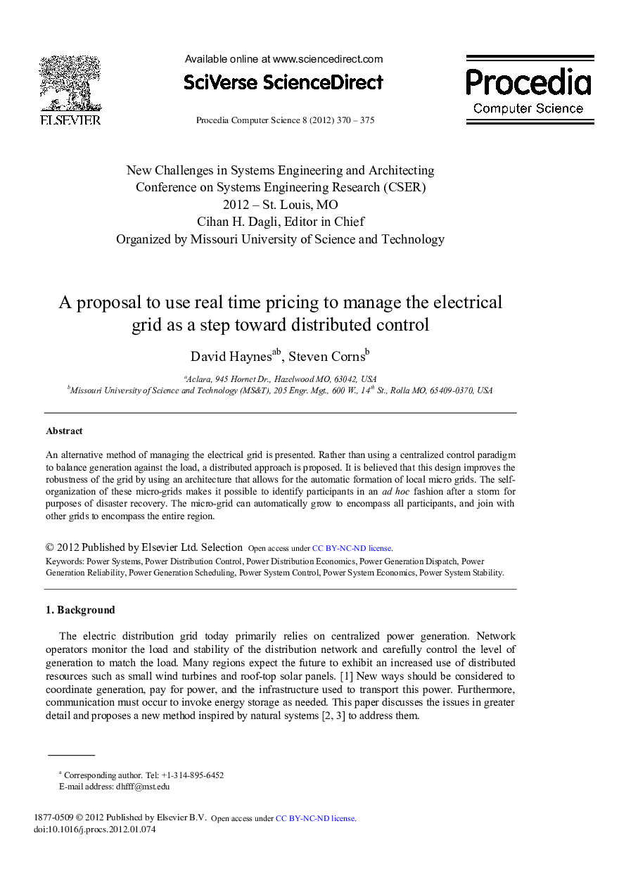 A proposal to use real time pricing to manage the electrical grid as a step toward distributed control