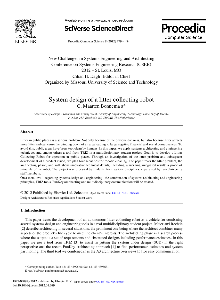 System design of a litter collecting robot