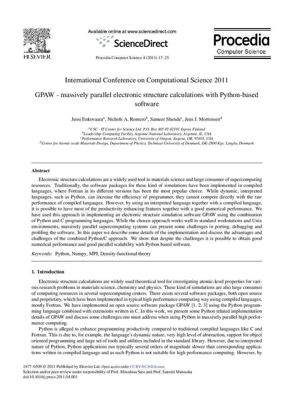 GPAW - massively parallel electronic structure calculations with Python-based software