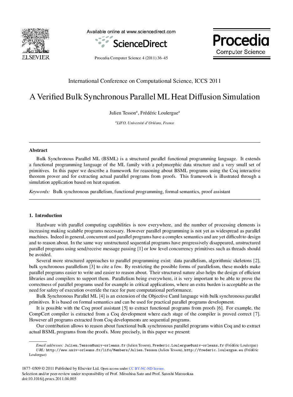 A Verified Bulk Synchronous Parallel ML Heat Diffusion Simulation