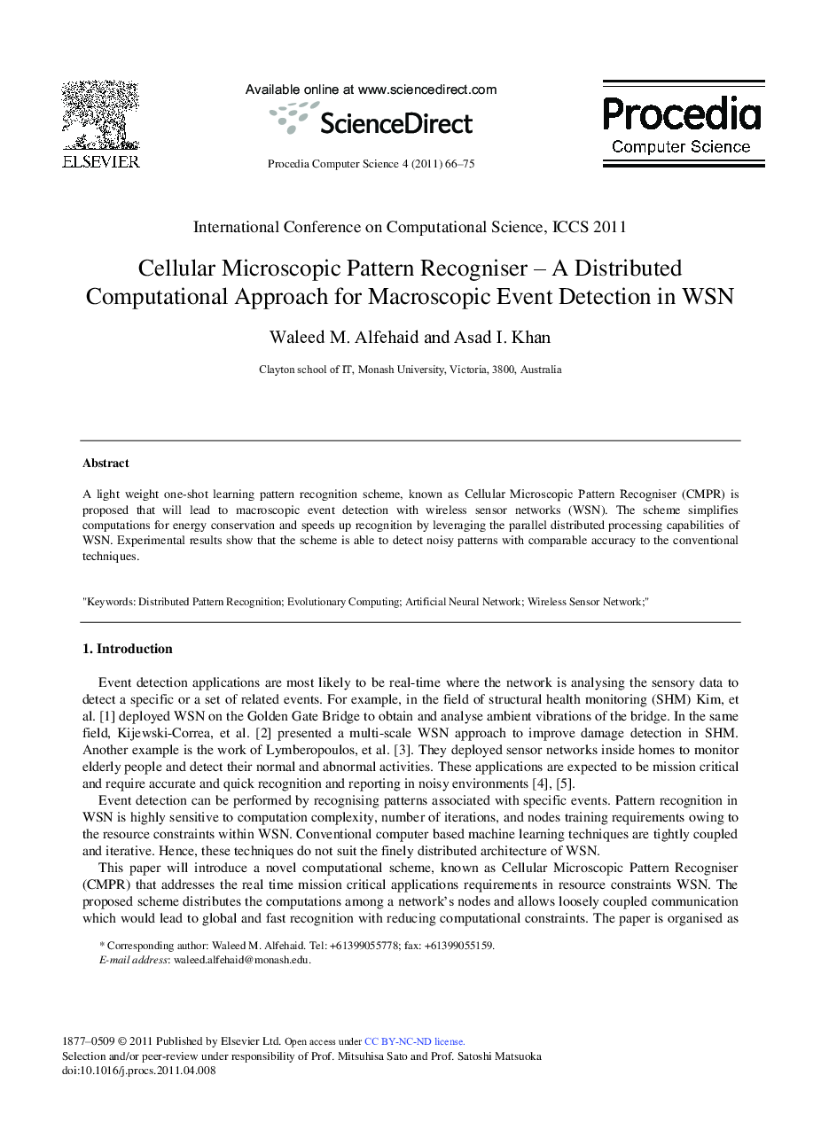 Cellular Microscopic Pattern Recogniser – A Distributed Computational Approach for Macroscopic Event Detection in WSN