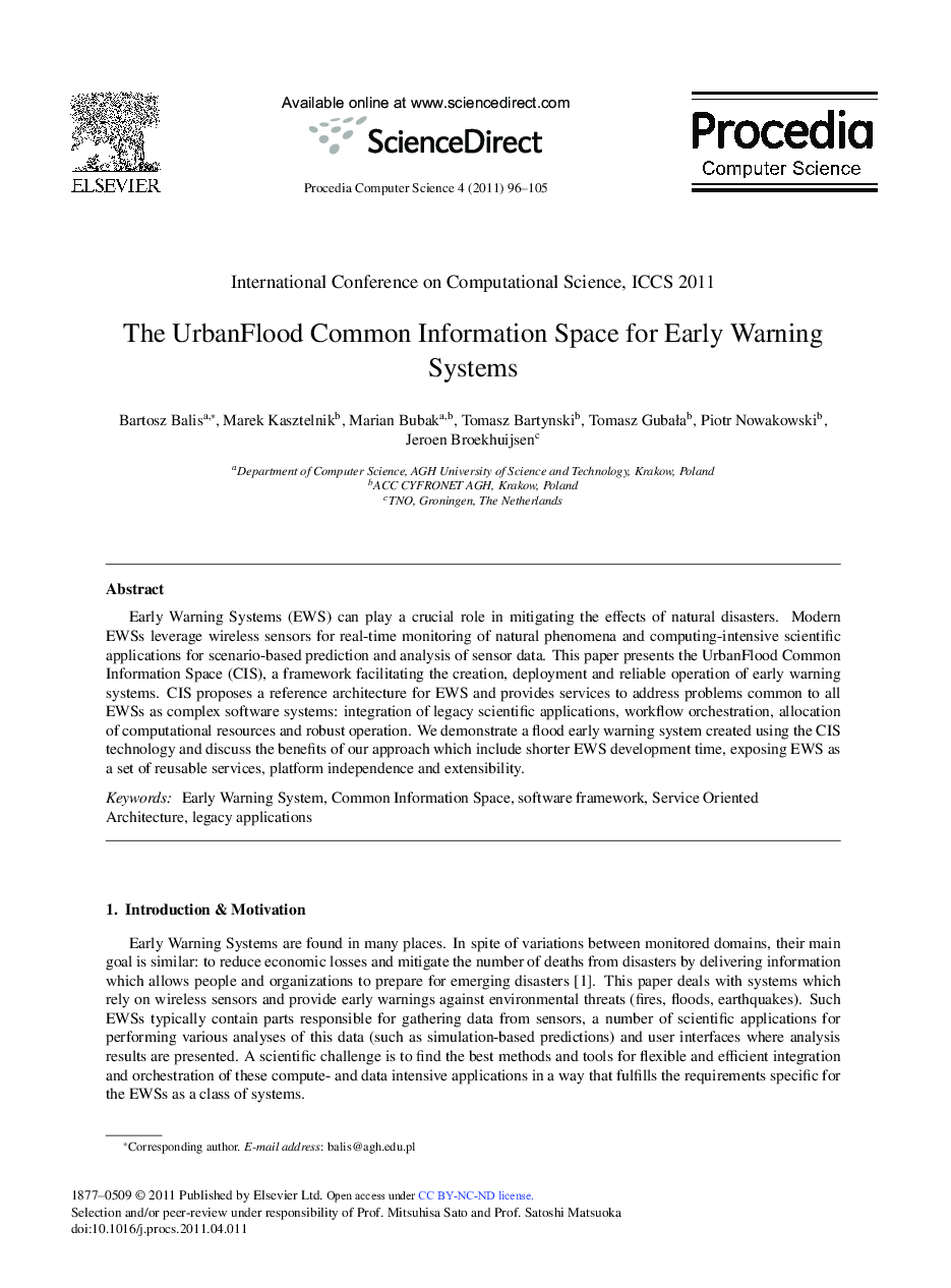 The UrbanFlood Common Information Space for Early Warning Systems