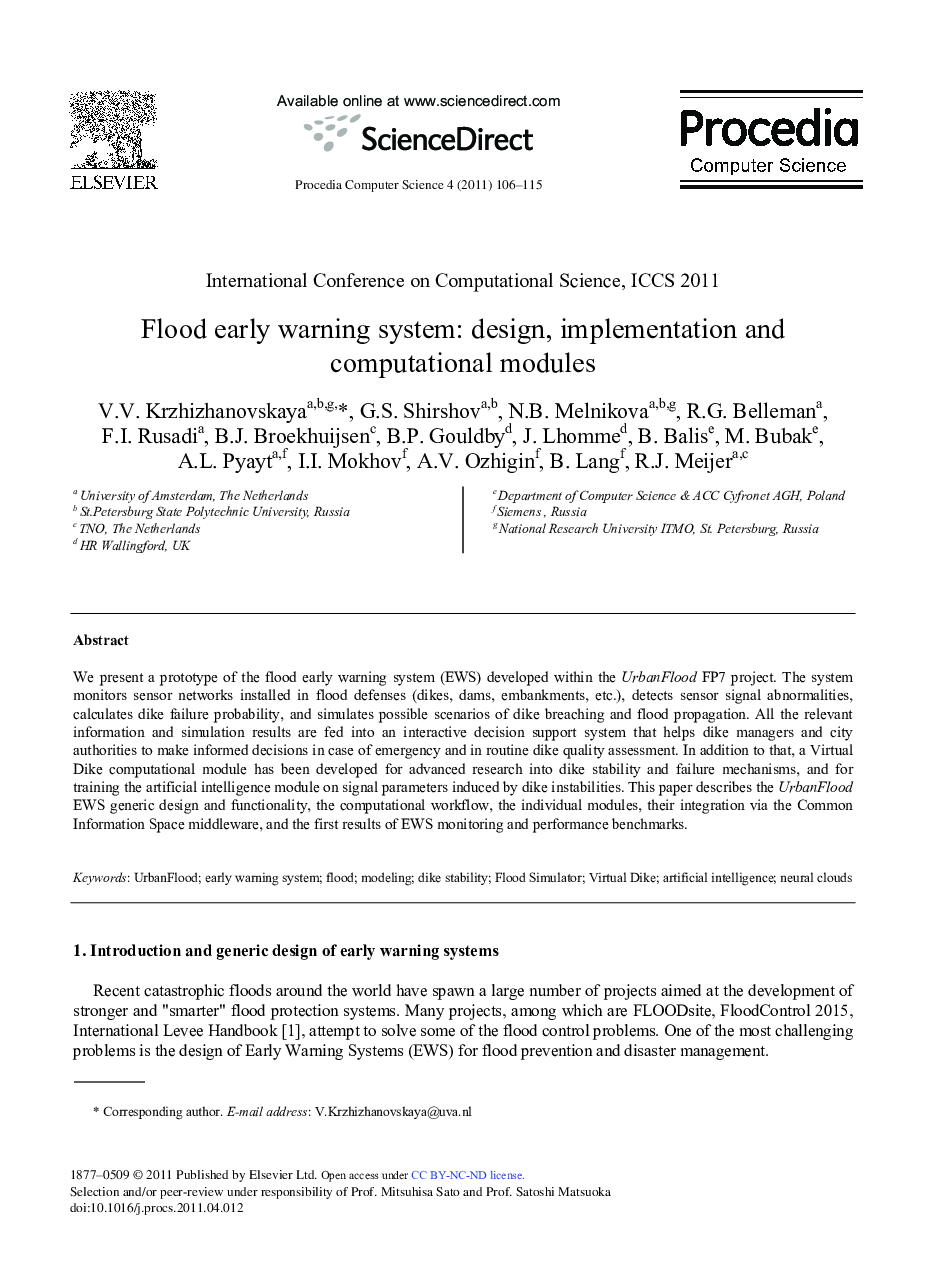 Flood early warning system: design, implementation and computational modules