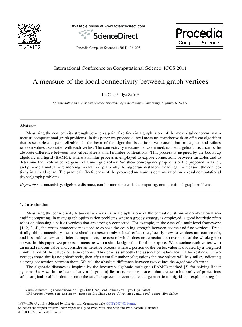 A measure of the local connectivity between graph vertices