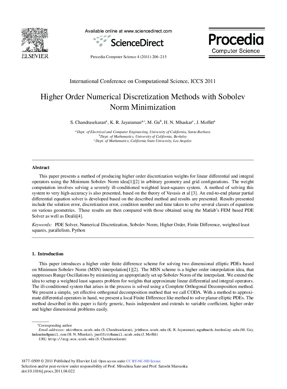 Higher Order Numerical Discretization Methods with Sobolev Norm Minimization