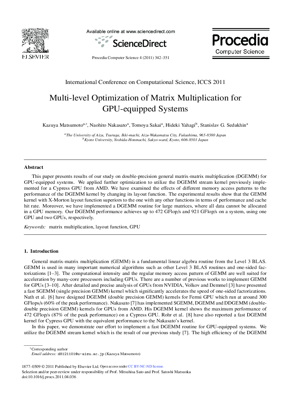 Multi-level Optimization of Matrix Multiplication for GPU-equipped Systems