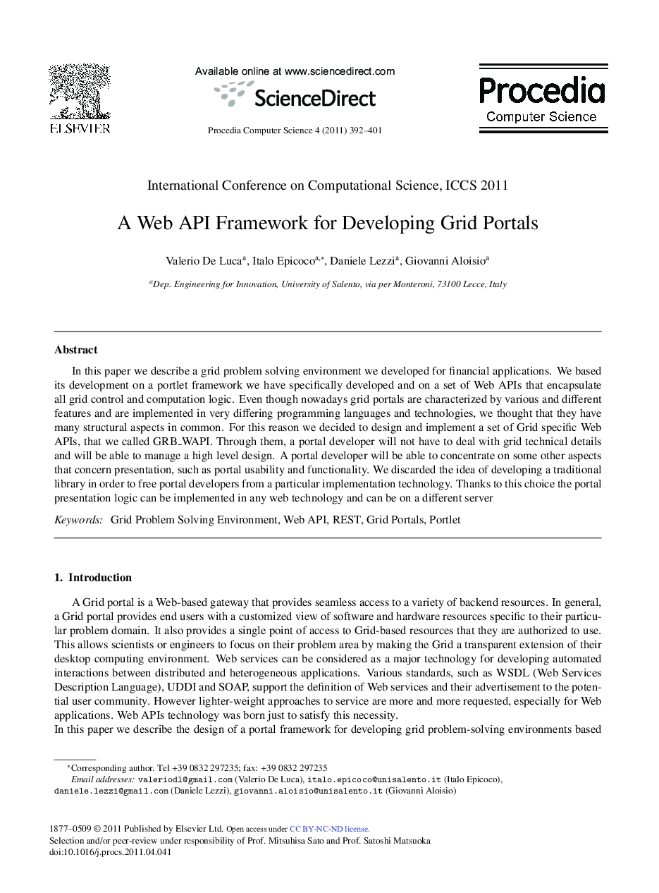 A Web API Framework for Developing Grid Portals