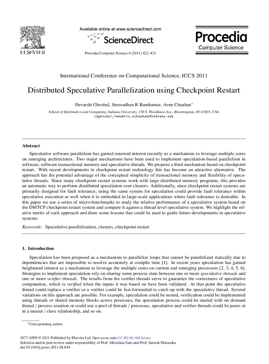 Distributed Speculative Parallelization using Checkpoint Restart