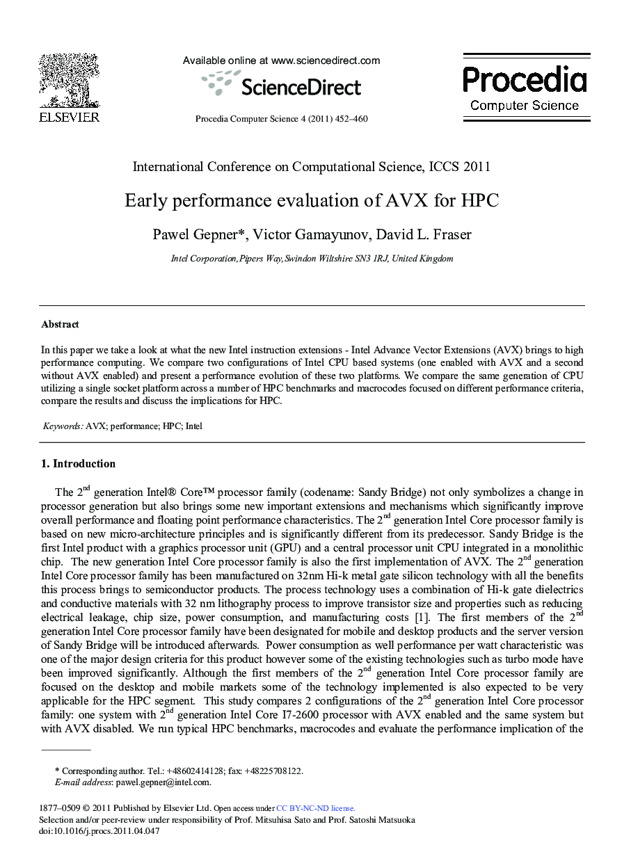 Early performance evaluation of AVX for HPC