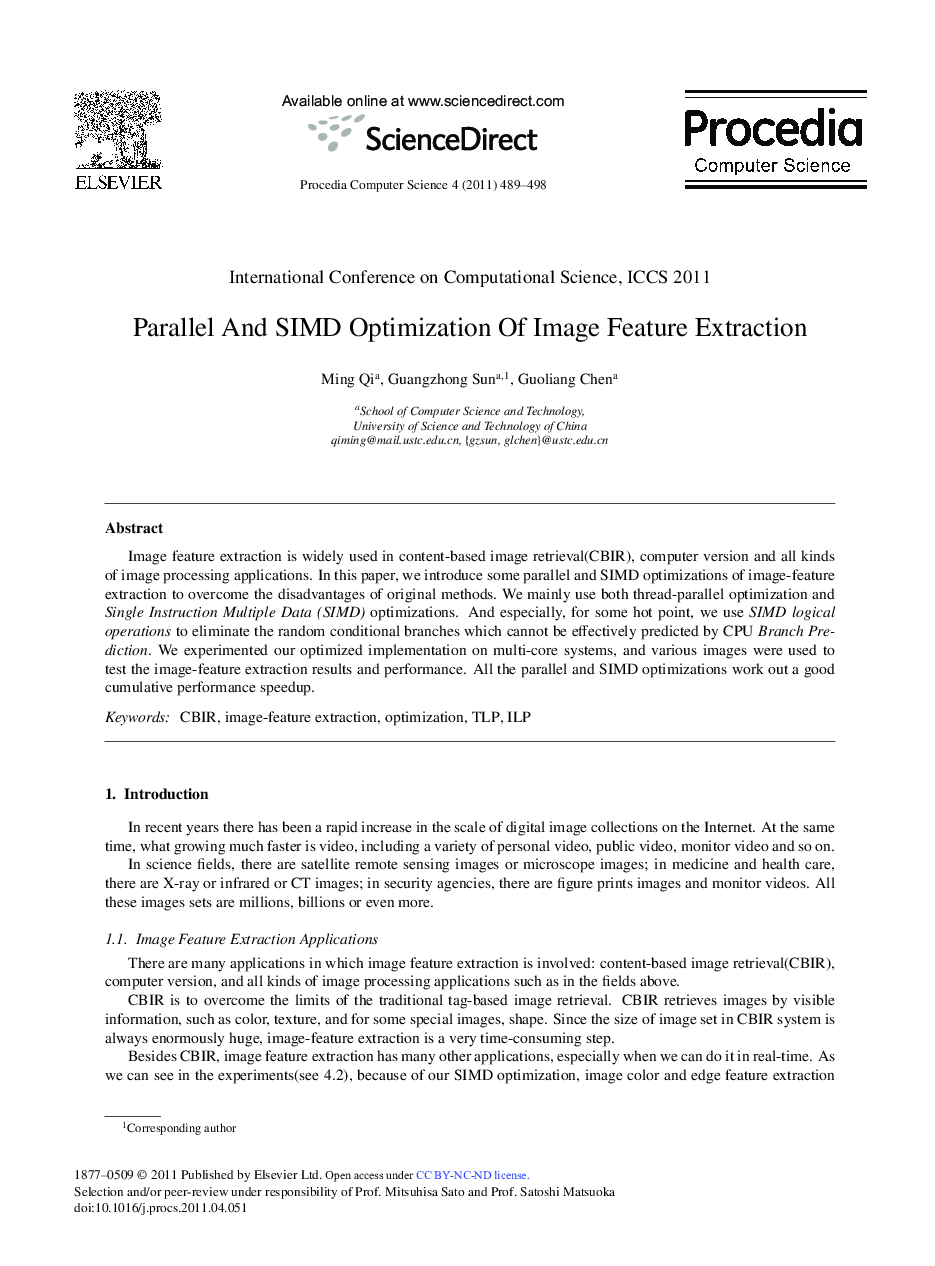 Parallel and SIMD Optimization of Image Feature Extraction