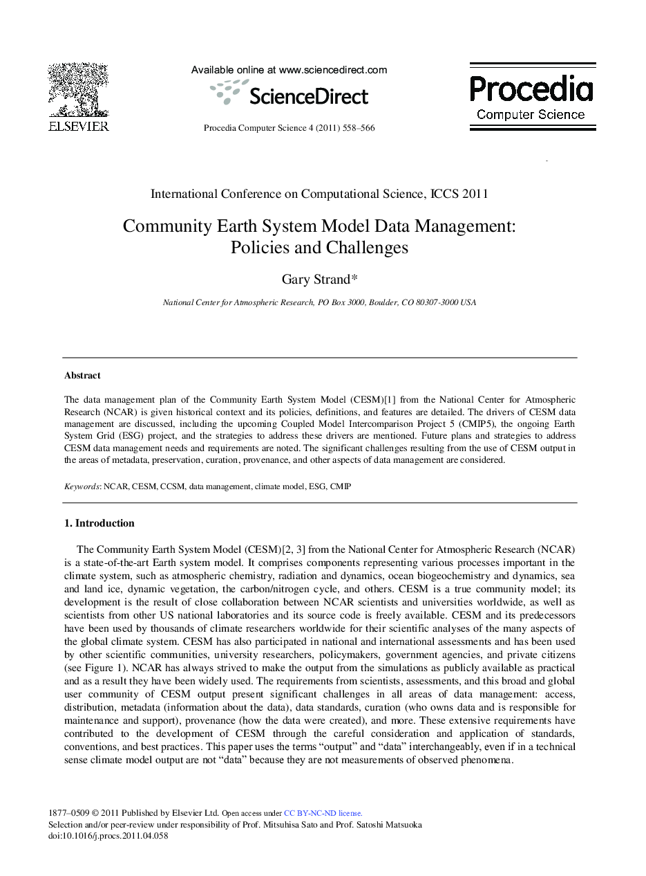 Community Earth System Model Data Management: Policies and Challenges