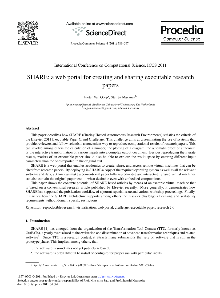 SHARE: a web portal for creating and sharing executable research papers