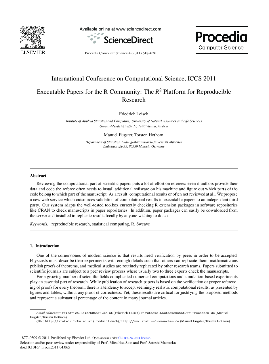 Executable Papers for the R Community: The R2 Platform for Reproducible Research