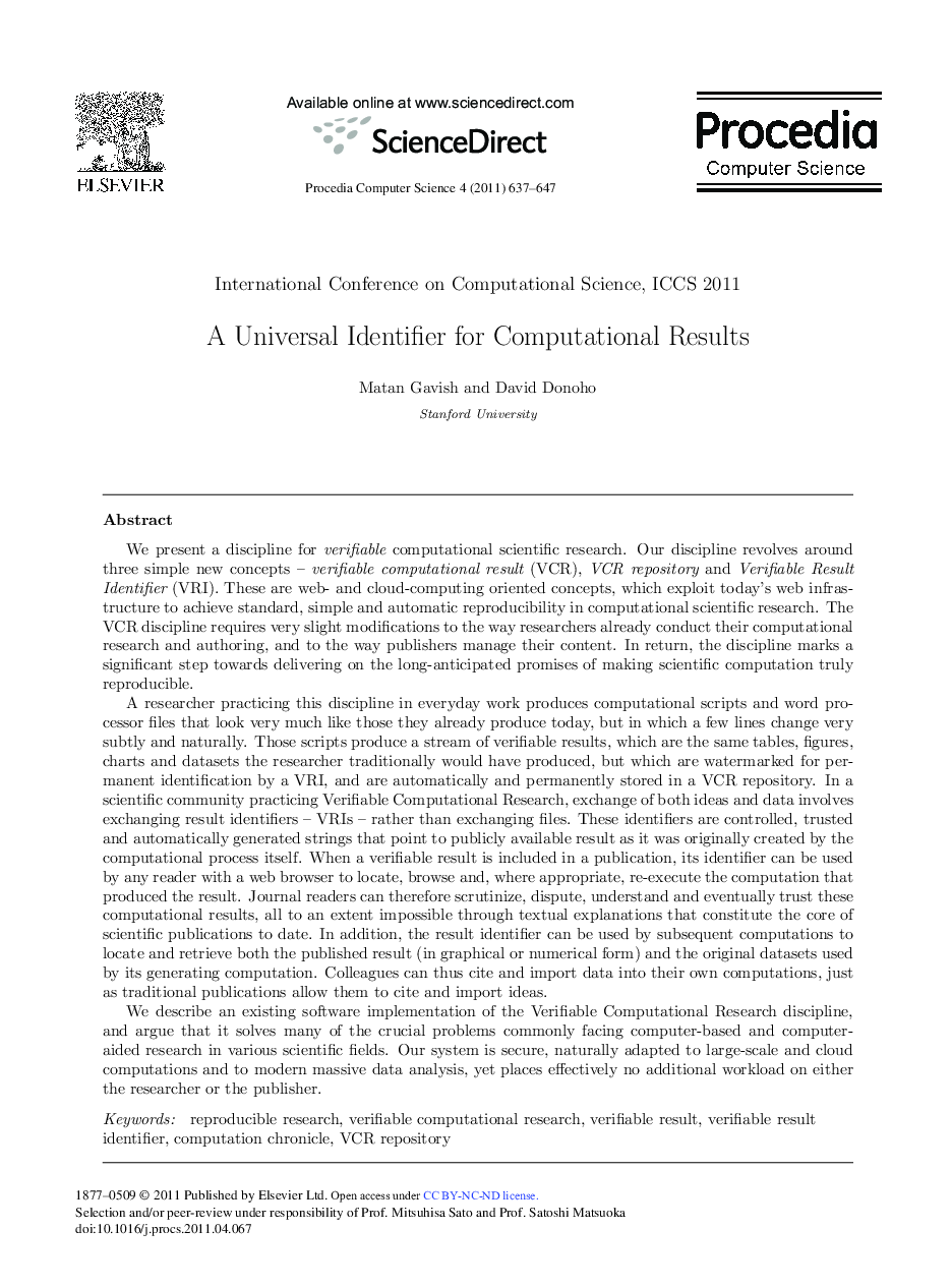 A Universal Identifier for Computational Results