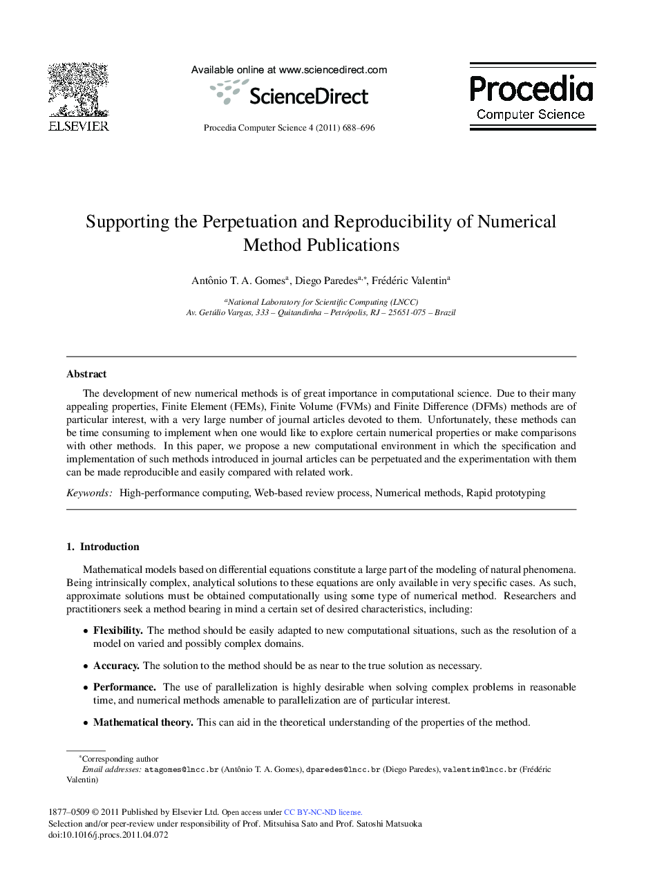 Supporting the Perpetuation and Reproducibility of Numerical Method Publications