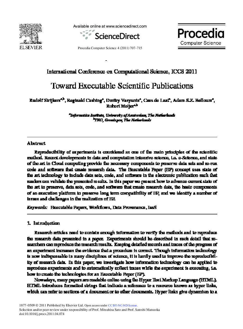 Toward Executable Scientiﬁc Publications 