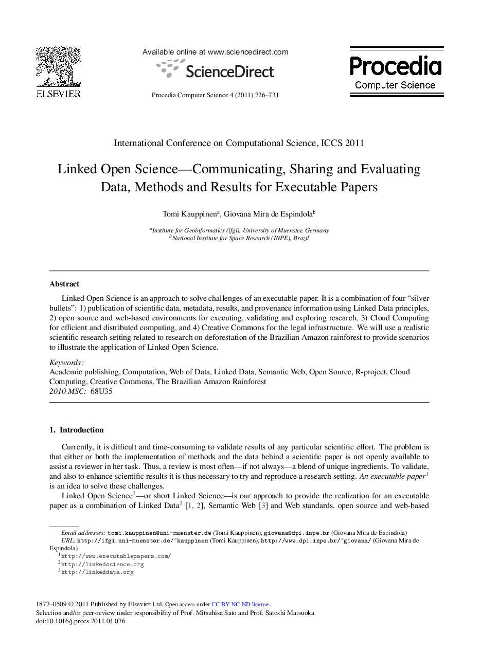 Linked Open Science-Communicating, Sharing and Evaluating Data, Methods and Results for Executable Papers