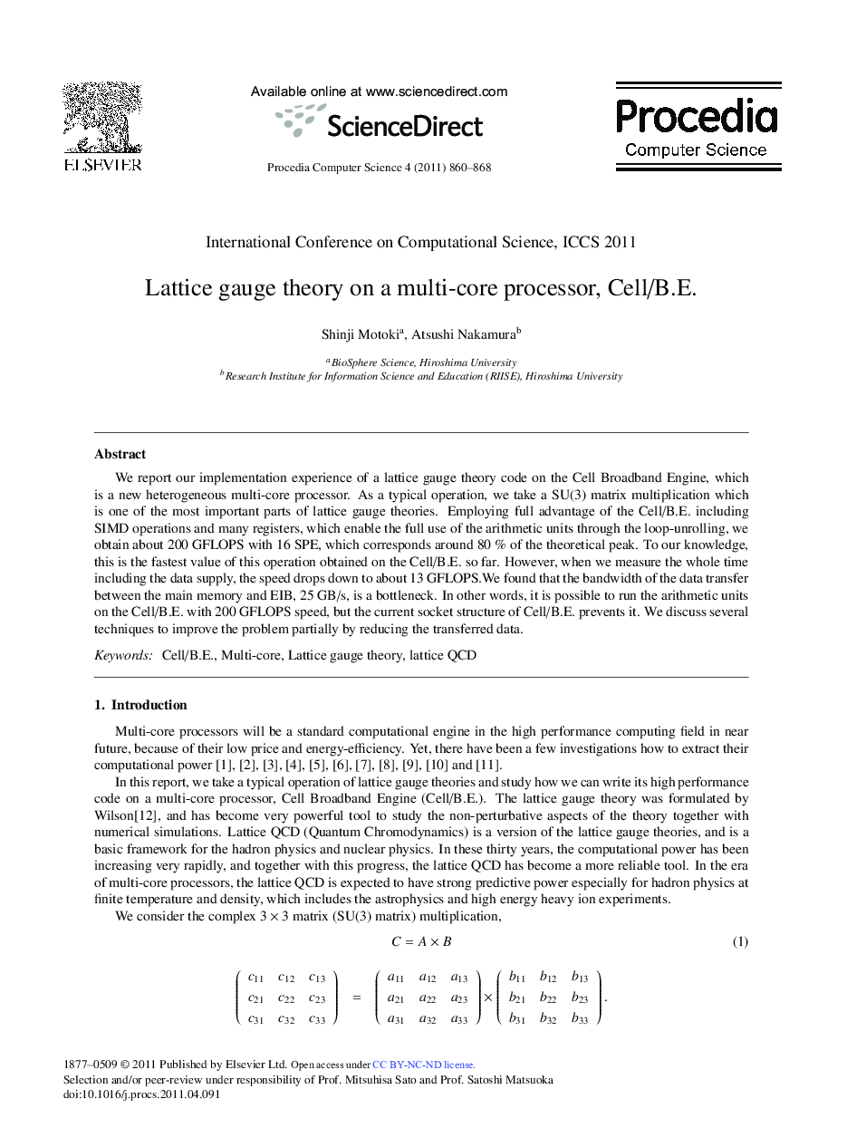 Lattice gauge theory on a multi-core processor, Cell/B.E