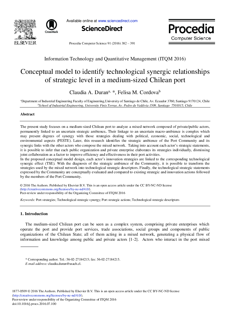 Conceptual Model to Identify Technological Synergic Relationships of Strategic Level in a Medium-sized Chilean Port 