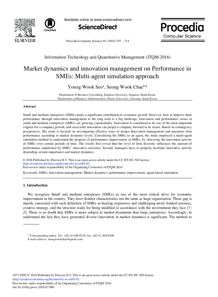 Market Dynamics and Innovation Management on Performance in SMEs: Multi-agent Simulation Approach 