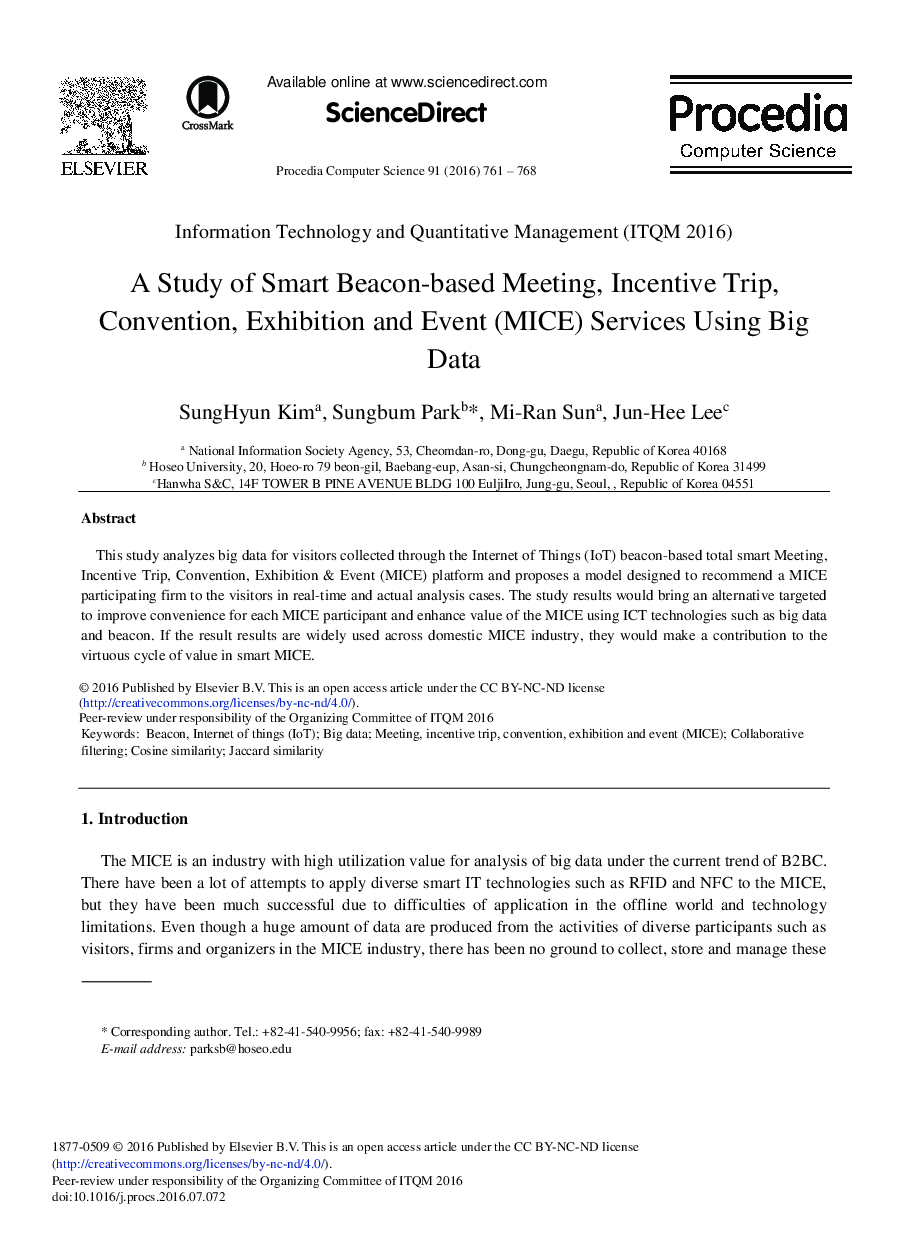 A Study of Smart Beacon-based Meeting, Incentive Trip, Convention, Exhibition and Event (MICE) Services Using Big Data 