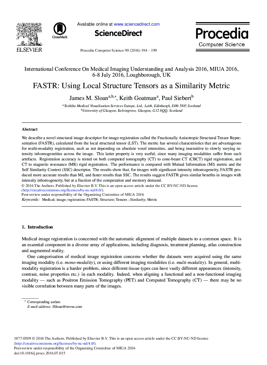 عکس صفحه اول مقاله: FASTR: Using Local Structure Tensors as a Similarity Metric FASTR: Using Local Structure Tensors as a Similarity Metric