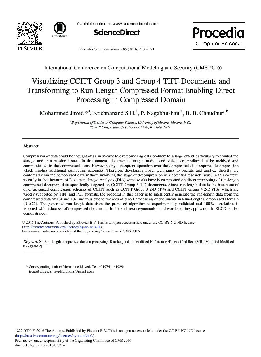 Visualizing CCITT Group 3 and Group 4 TIFF Documents and Transforming to Run-Length Compressed Format Enabling Direct Processing in Compressed Domain 