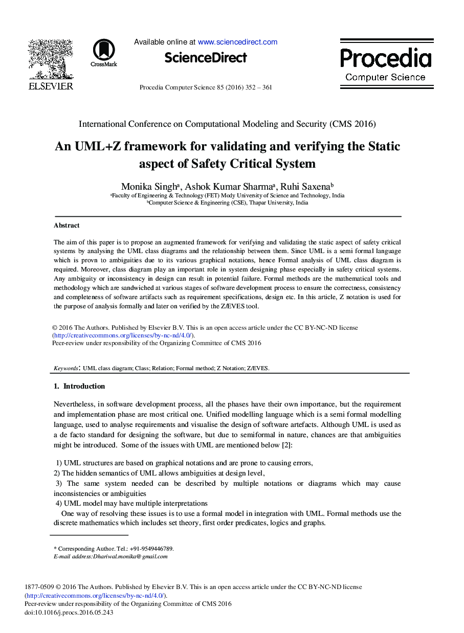 An UML+Z Framework For Validating And Verifying the Static Aspect of Safety Critical System 