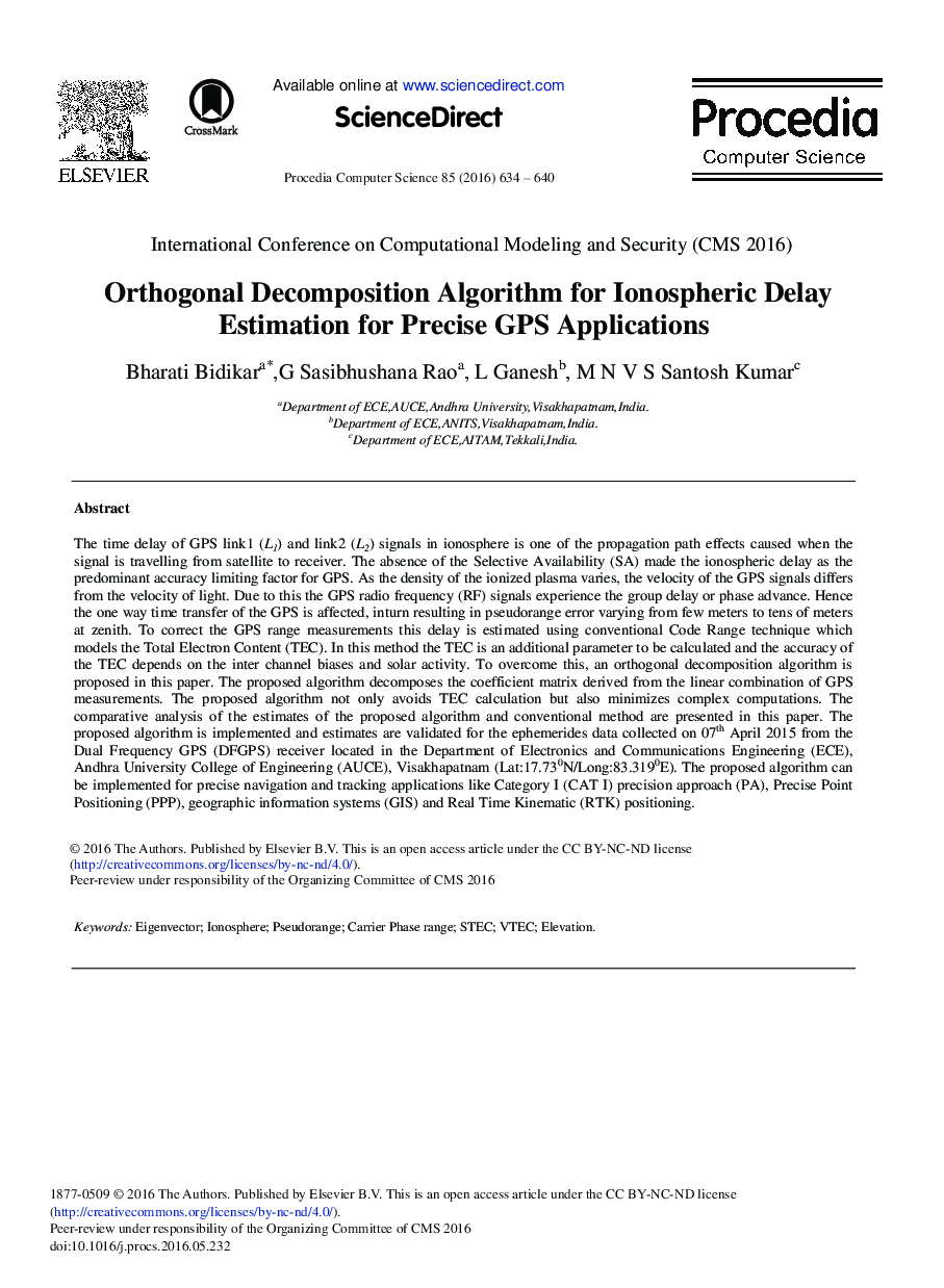 Orthogonal Decomposition Algorithm for Ionospheric Delay Estimation for Precise GPS Applications 