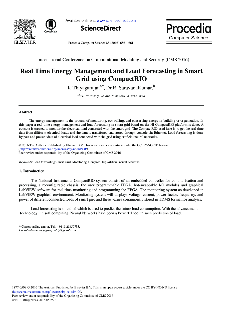Real Time Energy Management and Load Forecasting in Smart Grid Using CompactRIO 