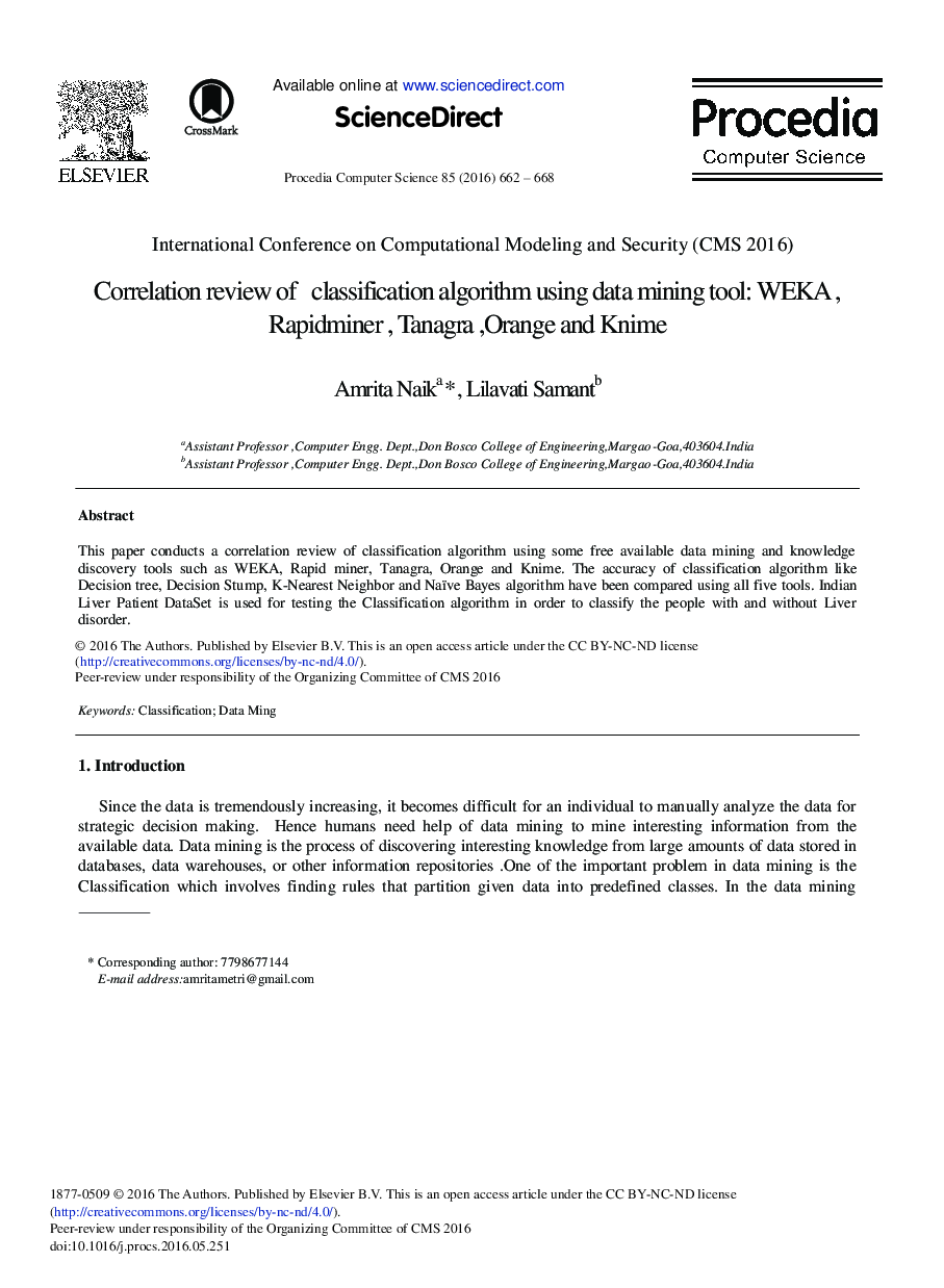 Correlation Review of Classification Algorithm Using Data Mining Tool: WEKA, Rapidminer, Tanagra, Orange and Knime 