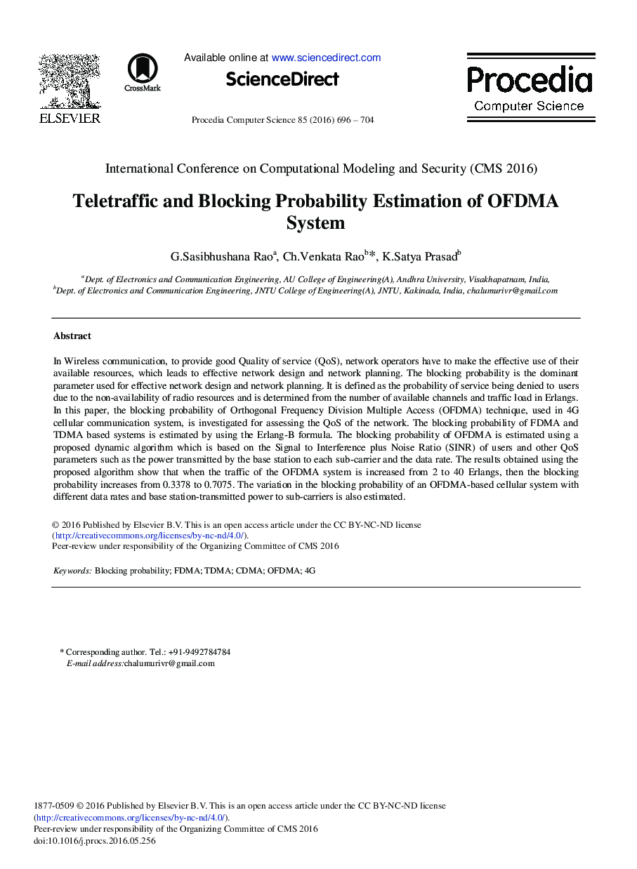 Teletraffic and Blocking Probability Estimation of OFDMA System 