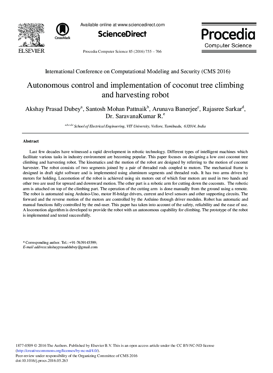 Autonomous Control and Implementation of Coconut Tree Climbing and Harvesting Robot 