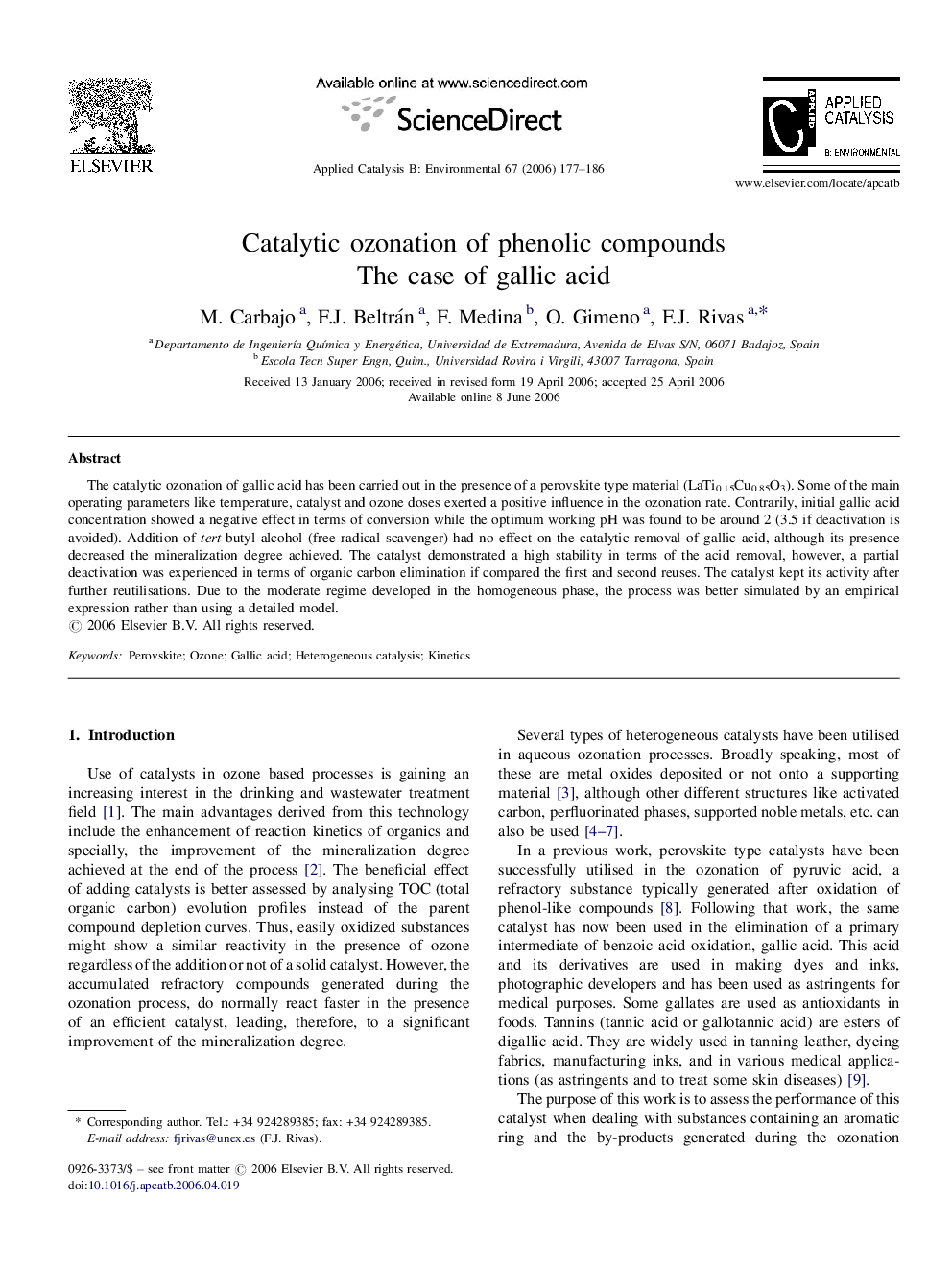 Catalytic ozonation of phenolic compounds: The case of gallic acid