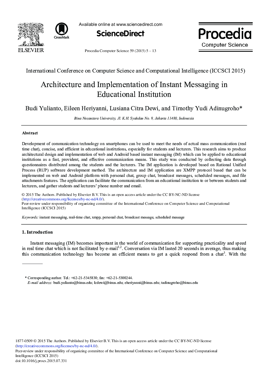 Architecture and Implementation of Instant Messaging in Educational Institution 