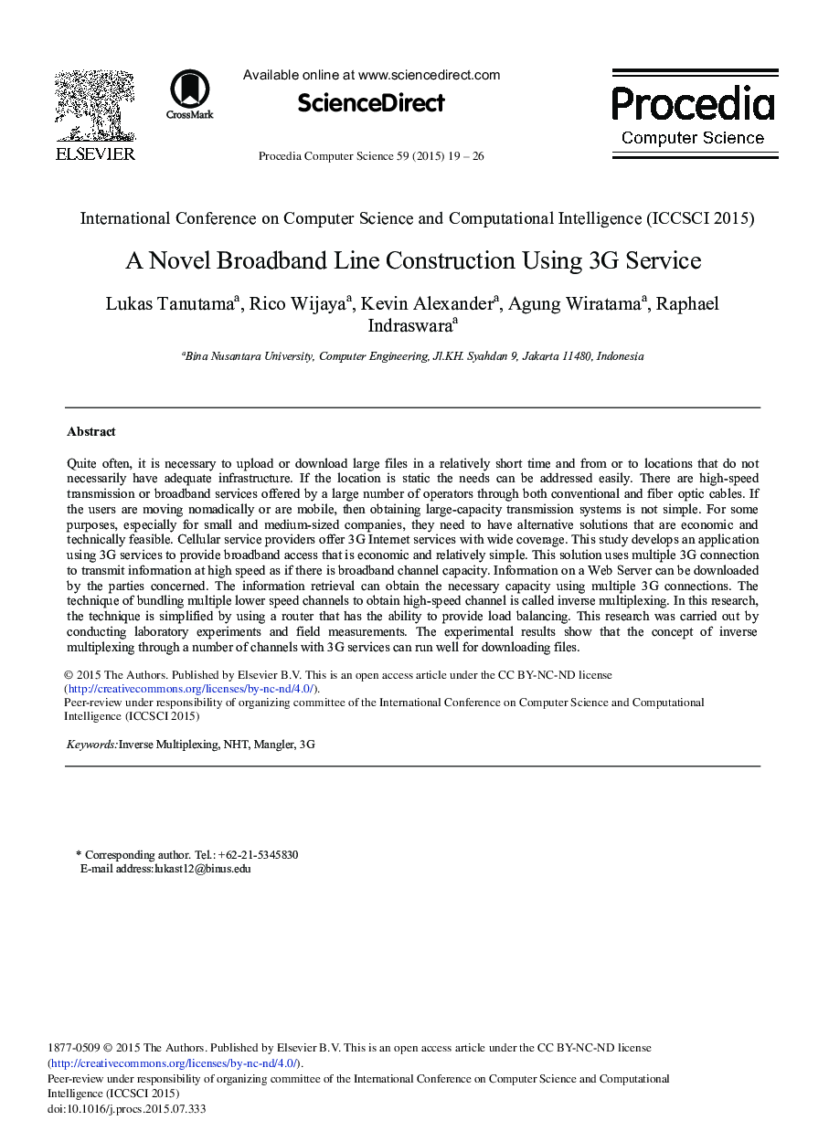 عکس صفحه اول مقاله: A Novel Broadband Line Construction Using 3G Service A Novel Broadband Line Construction Using 3G Service