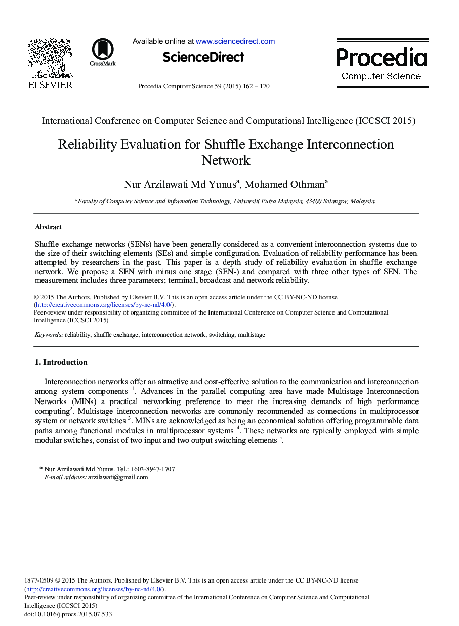 عکس صفحه اول مقاله: Reliability Evaluation for Shuffle Exchange Interconnection Network Reliability Evaluation for Shuffle Exchange Interconnection Network