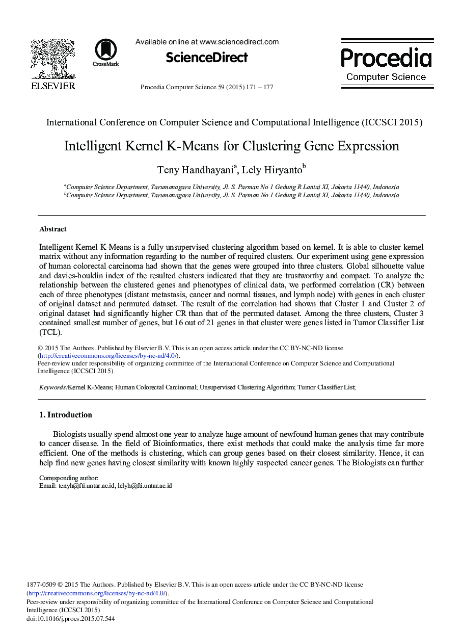 Intelligent Kernel K-Means for Clustering Gene Expression 