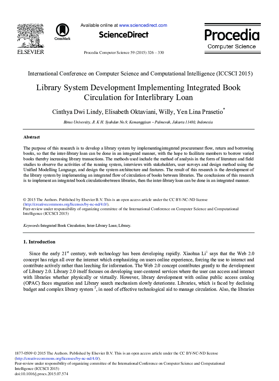 عکس صفحه اول مقاله: Library System Development Implementing Integrated Book Circulation for Interlibrary Loan Library System Development Implementing Integrated Book Circulation for Interlibrary Loan