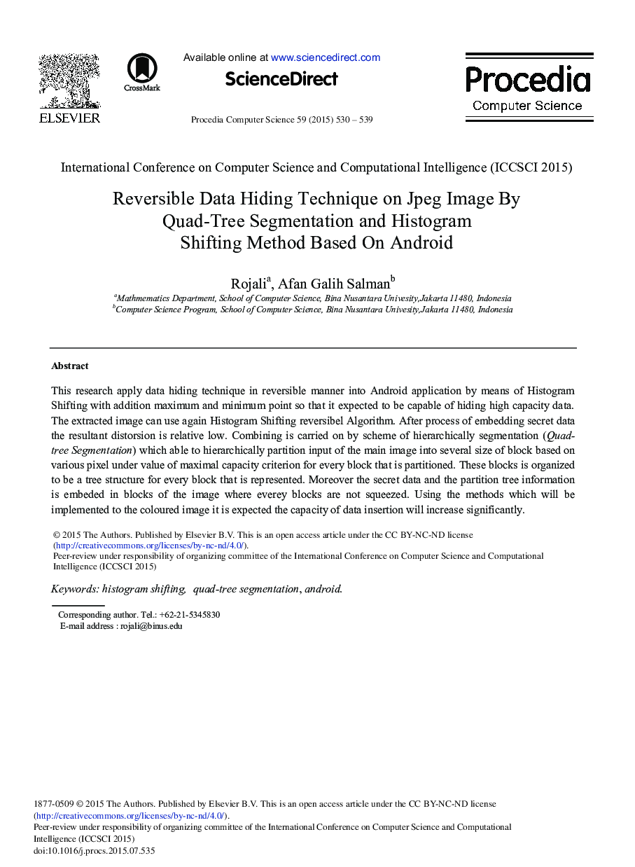 عکس صفحه اول مقاله: Reversible Data Hiding Technique on Jpeg Image By Quad-Tree Segmentation and Histogram Shifting Method Based On Android Reversible Data Hiding Technique on Jpeg Image By Quad-Tree Segmentation and Histogram Shifting Method Based On Android