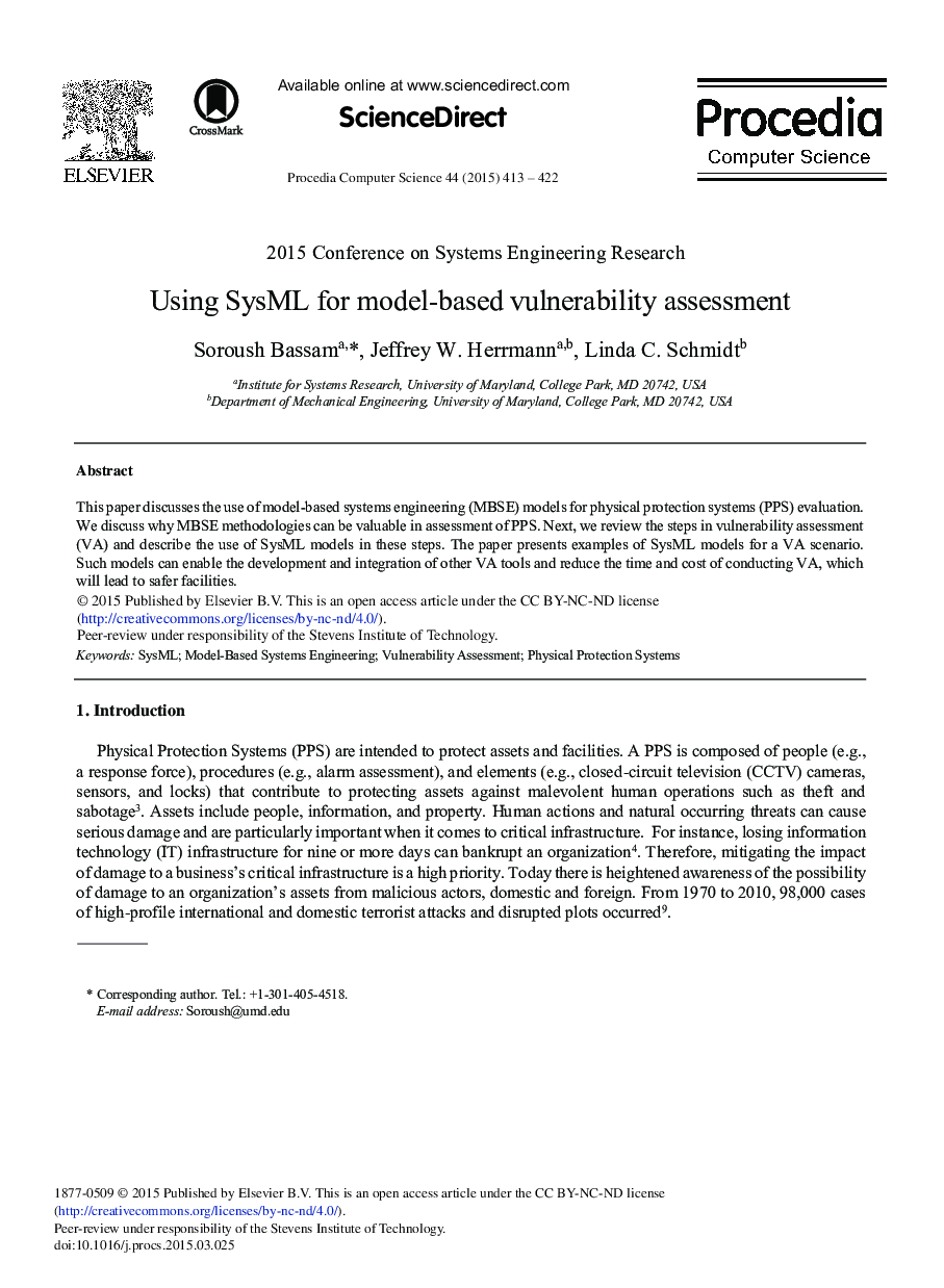 Using SysML for Model-based Vulnerability Assessment 